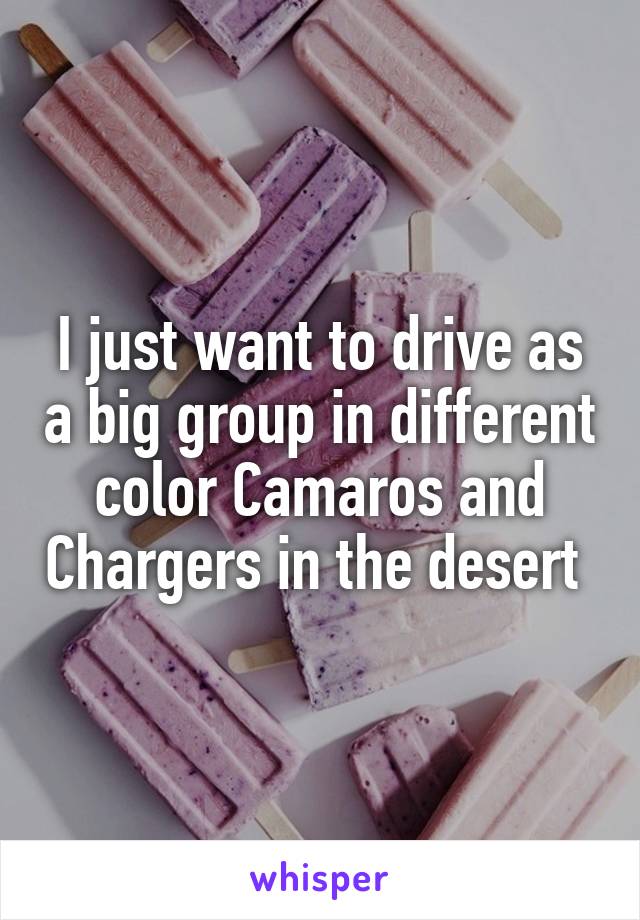 I just want to drive as a big group in different color Camaros and Chargers in the desert 