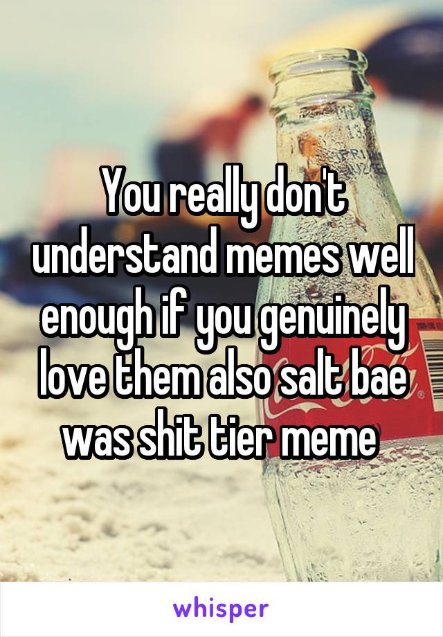 You really don't understand memes well enough if you genuinely love them also salt bae was shit tier meme 