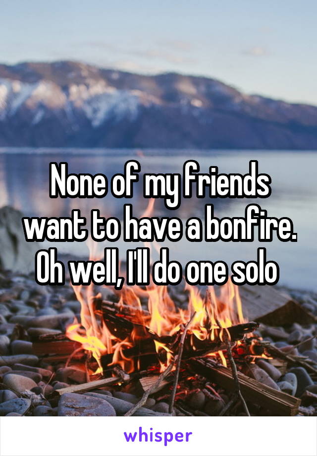 None of my friends want to have a bonfire. Oh well, I'll do one solo 