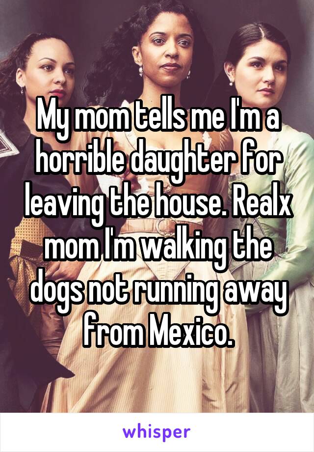 My mom tells me I'm a horrible daughter for leaving the house. Realx mom I'm walking the dogs not running away from Mexico.