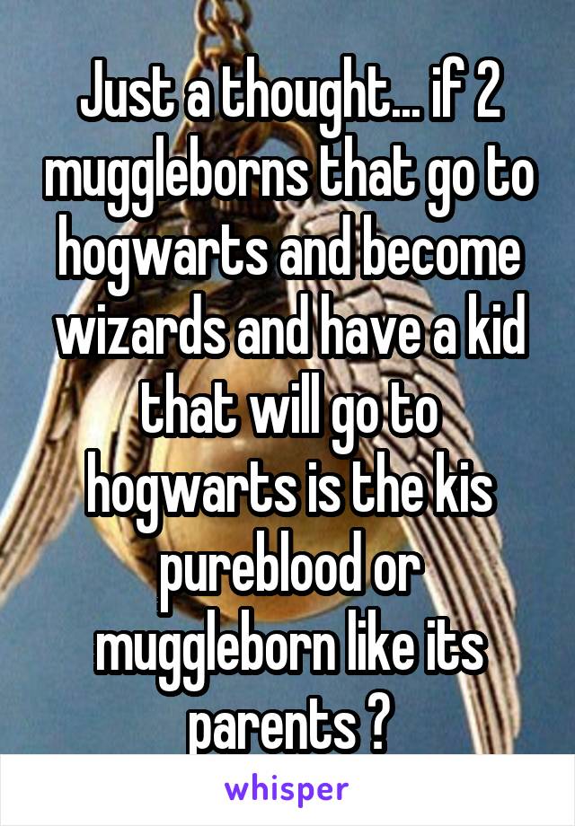 Just a thought... if 2 muggleborns that go to hogwarts and become wizards and have a kid that will go to hogwarts is the kis pureblood or muggleborn like its parents ?