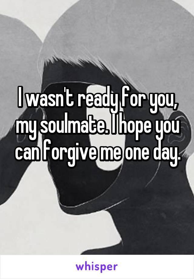 
I wasn't ready for you, my soulmate. I hope you can forgive me one day.
