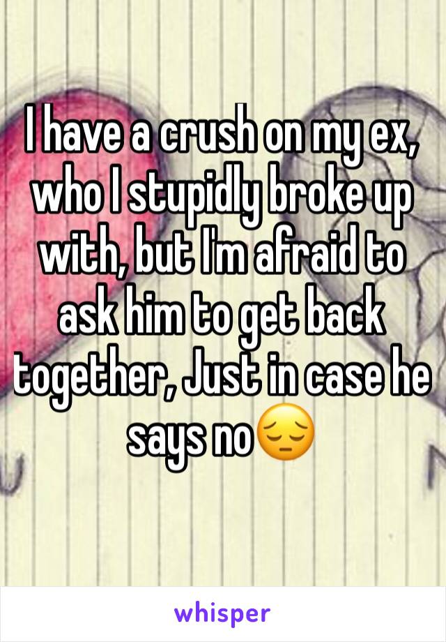 I have a crush on my ex, who I stupidly broke up with, but I'm afraid to ask him to get back together, Just in case he says no😔
