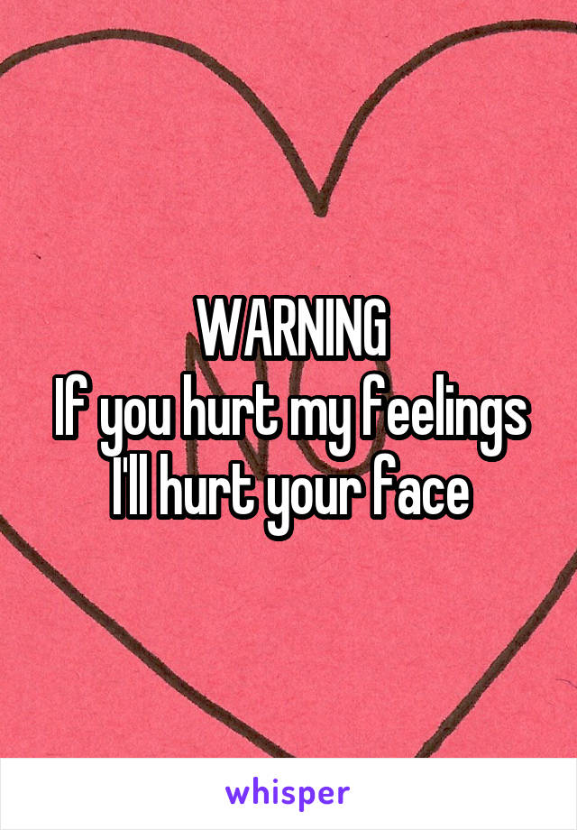 WARNING
If you hurt my feelings I'll hurt your face