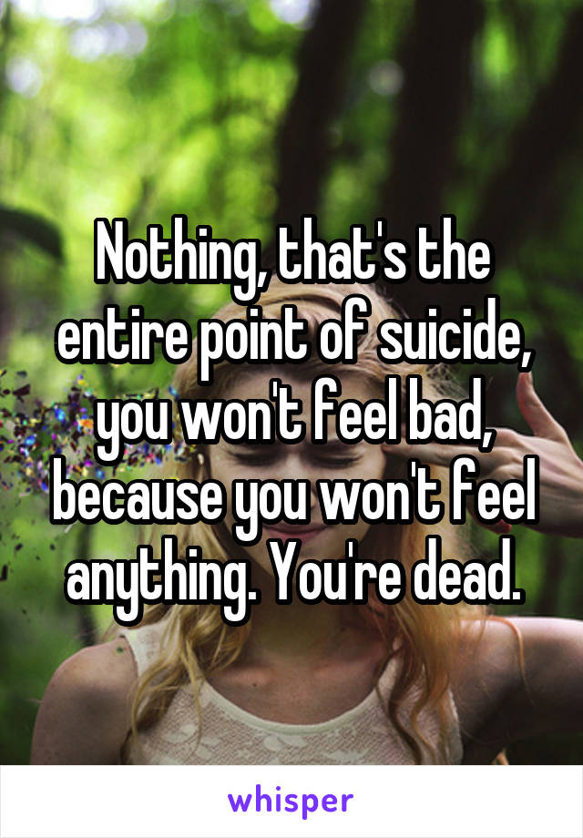 Nothing, that's the entire point of suicide, you won't feel bad, because you won't feel anything. You're dead.