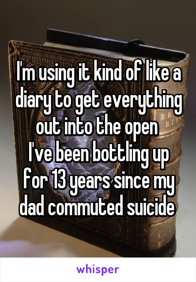 I'm using it kind of like a diary to get everything out into the open 
I've been bottling up for 13 years since my dad commuted suicide 