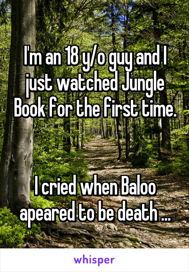 I'm an 18 y/o guy and I just watched Jungle Book for the first time. 

I cried when Baloo apeared to be death ...