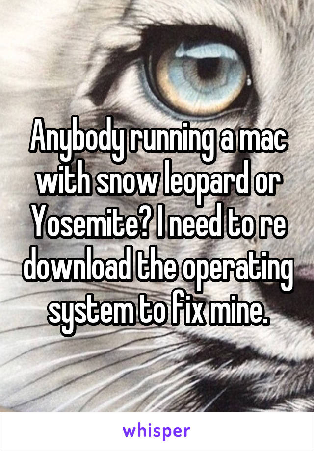 Anybody running a mac with snow leopard or Yosemite? I need to re download the operating system to fix mine.