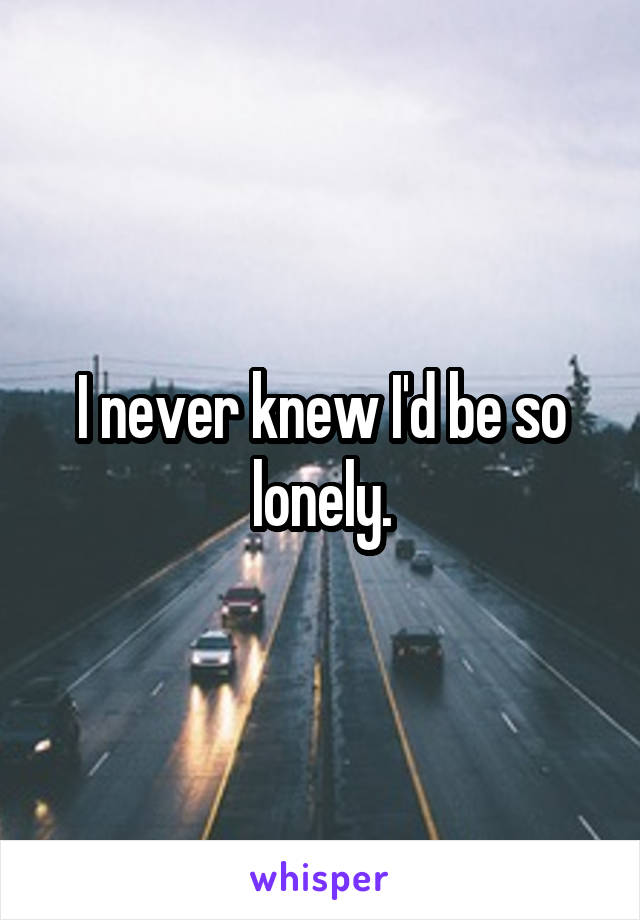 I never knew I'd be so lonely.