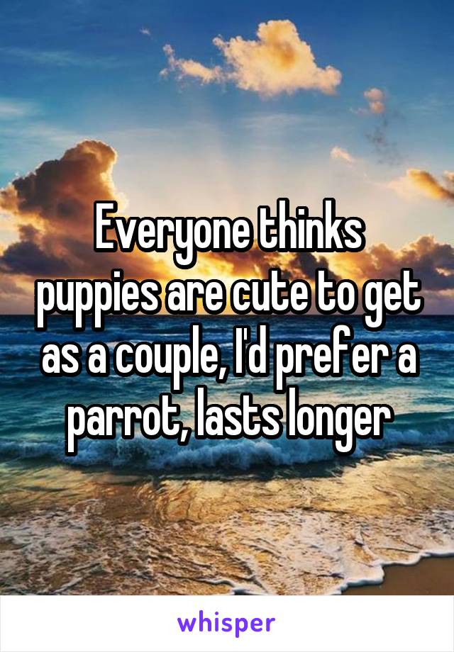 Everyone thinks puppies are cute to get as a couple, I'd prefer a parrot, lasts longer