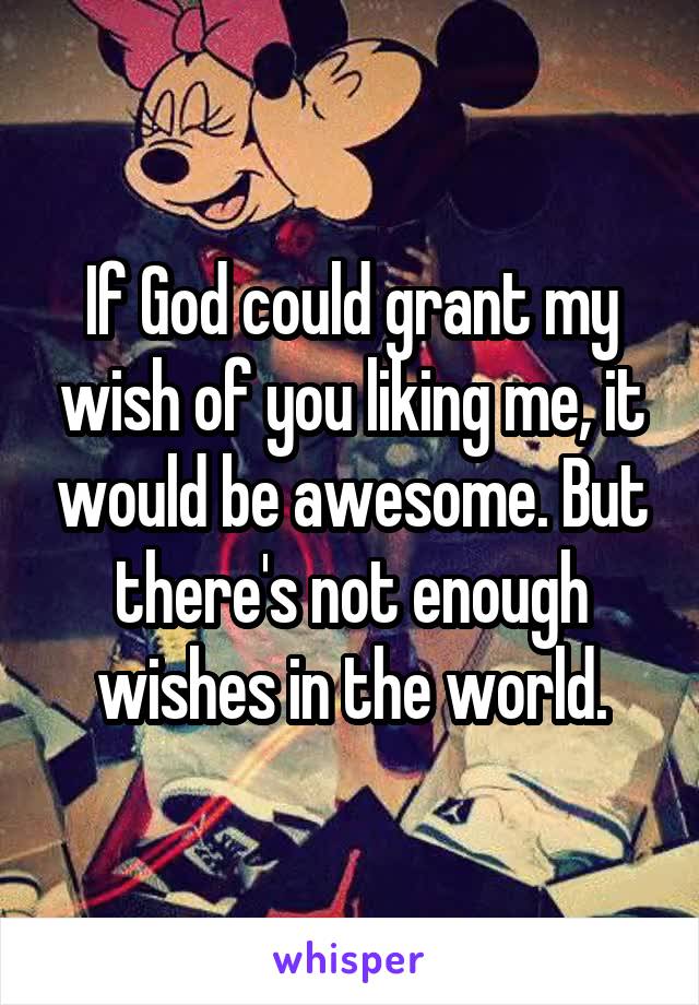 If God could grant my wish of you liking me, it would be awesome. But there's not enough wishes in the world.