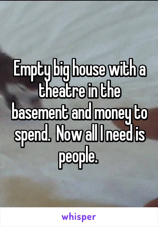 Empty big house with a theatre in the basement and money to spend.  Now all I need is people. 