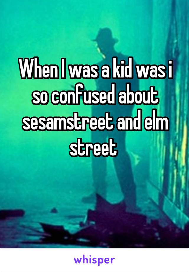 When I was a kid was i so confused about sesamstreet and elm street 

