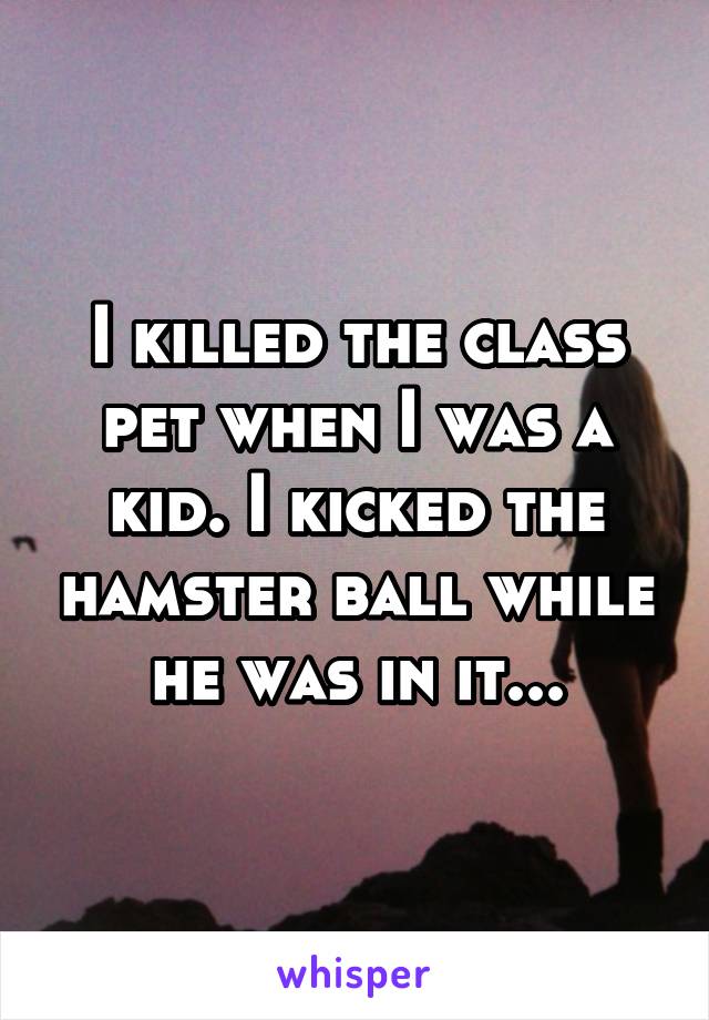 I killed the class pet when I was a kid. I kicked the hamster ball while he was in it...