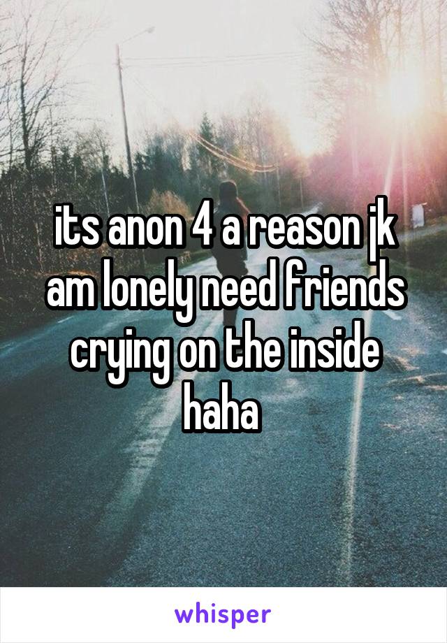 its anon 4 a reason jk am lonely need friends crying on the inside haha 