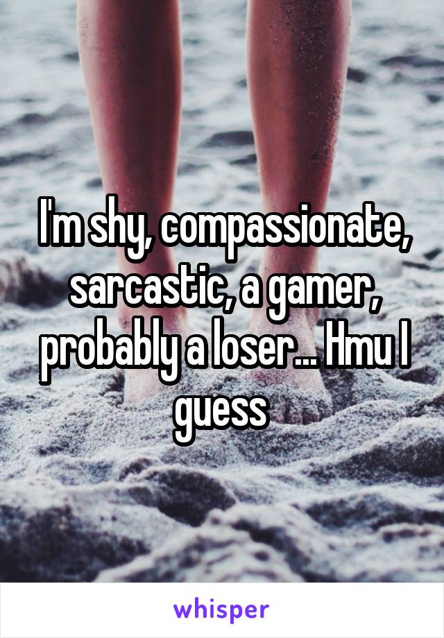 I'm shy, compassionate, sarcastic, a gamer, probably a loser... Hmu I guess 