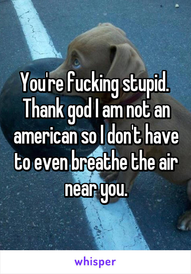 You're fucking stupid.  Thank god I am not an american so I don't have to even breathe the air near you.