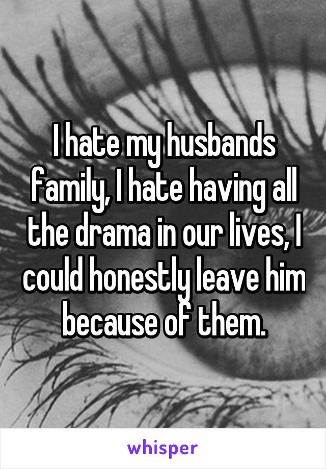 I hate my husbands family, I hate having all the drama in our lives, I could honestly leave him because of them.