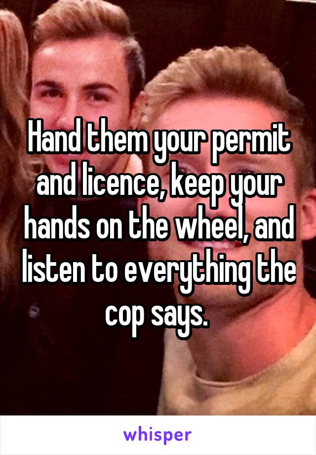 Hand them your permit and licence, keep your hands on the wheel, and listen to everything the cop says. 