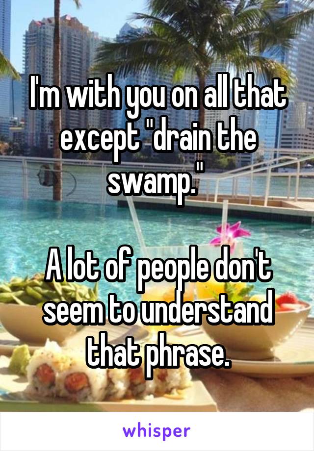 I'm with you on all that except "drain the swamp." 

A lot of people don't seem to understand that phrase.