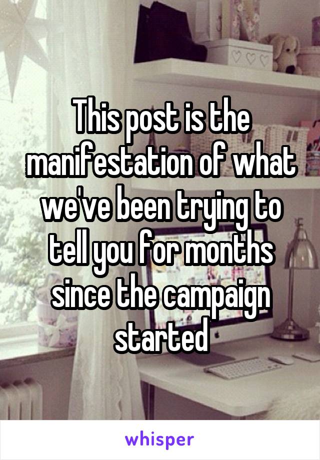 This post is the manifestation of what we've been trying to tell you for months since the campaign started