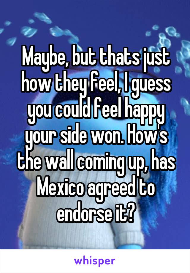 Maybe, but thats just how they feel, I guess you could feel happy your side won. How's the wall coming up, has Mexico agreed to endorse it?