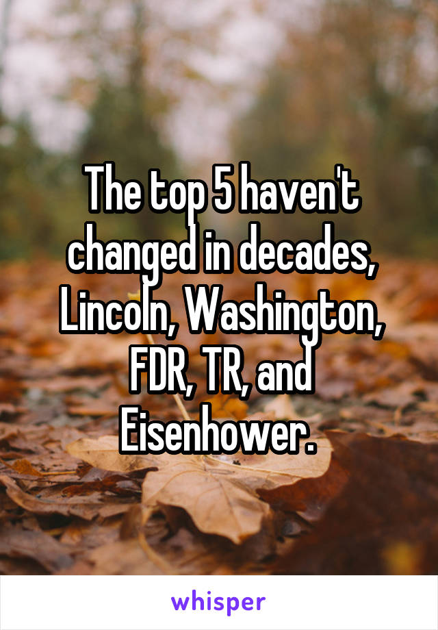 The top 5 haven't changed in decades, Lincoln, Washington, FDR, TR, and Eisenhower. 