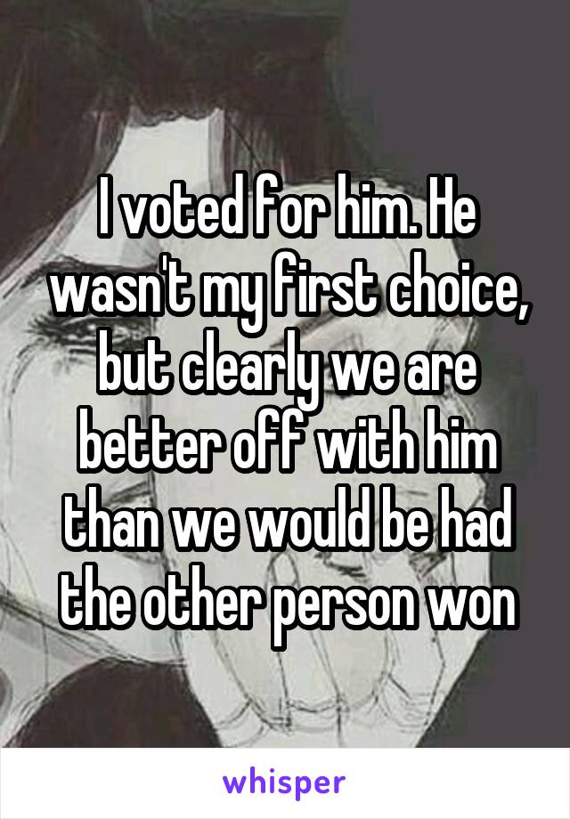 I voted for him. He wasn't my first choice, but clearly we are better off with him than we would be had the other person won