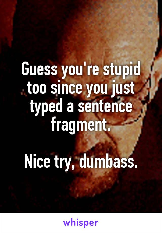 Guess you're stupid too since you just typed a sentence fragment.

Nice try, dumbass.