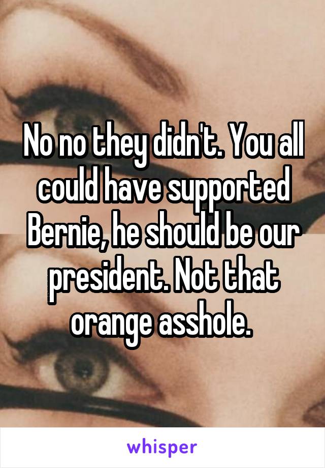 No no they didn't. You all could have supported Bernie, he should be our president. Not that orange asshole. 