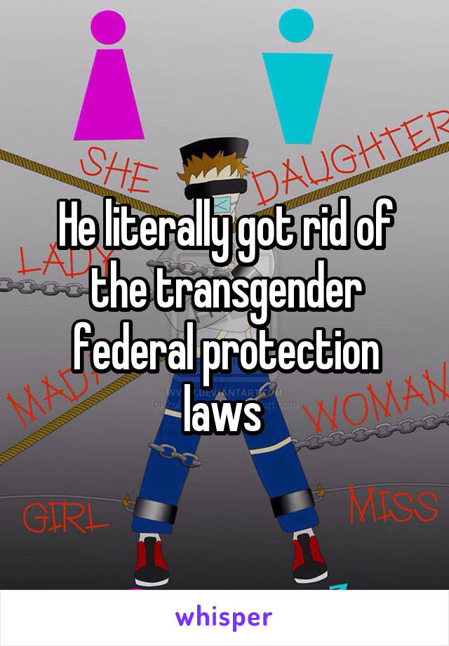 He literally got rid of the transgender federal protection laws 