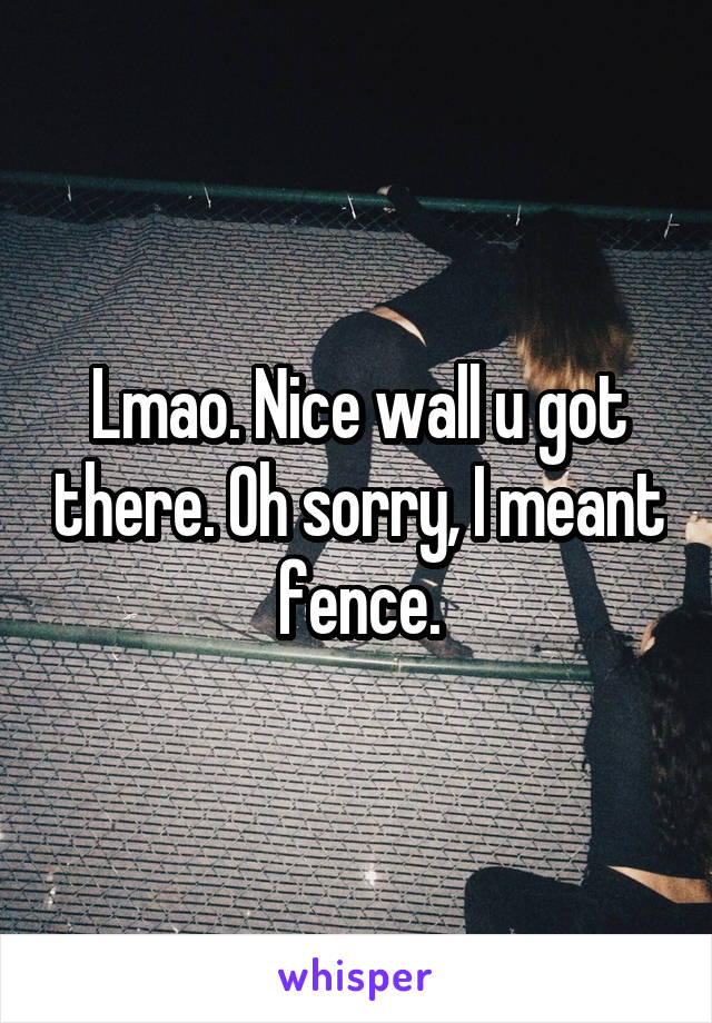 Lmao. Nice wall u got there. Oh sorry, I meant fence.