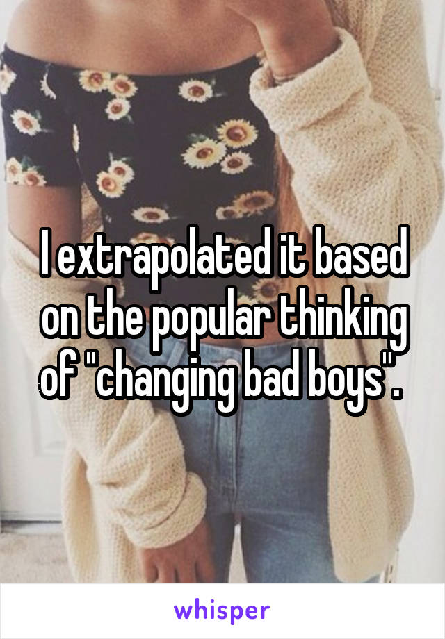 I extrapolated it based on the popular thinking of "changing bad boys". 