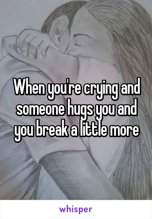 When you're crying and someone hugs you and you break a little more