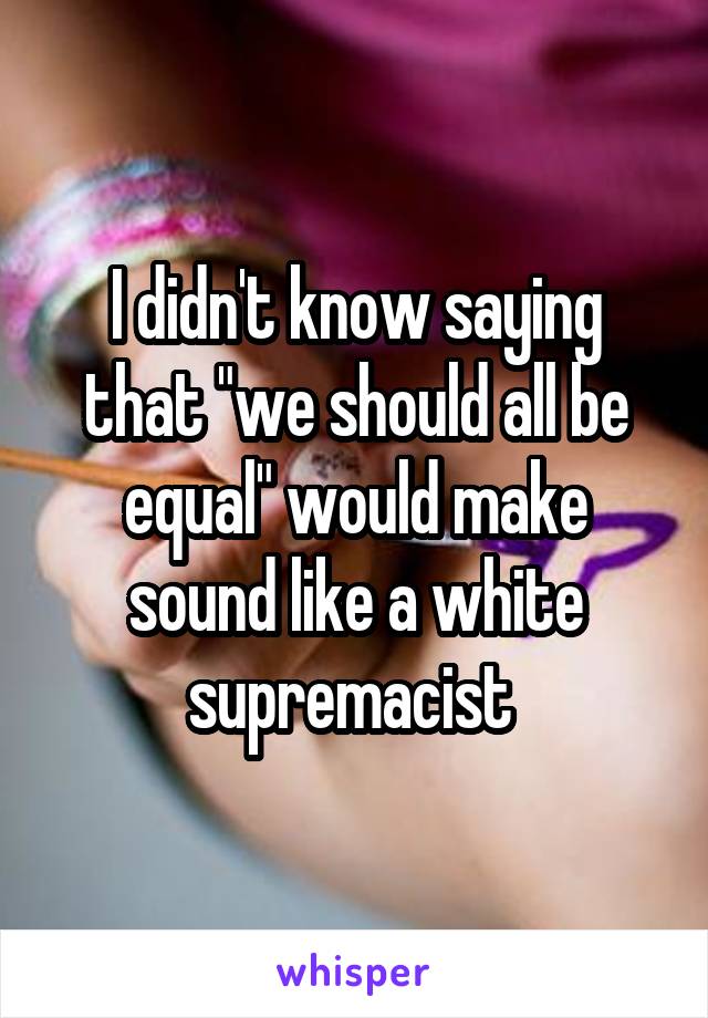 I didn't know saying that "we should all be equal" would make sound like a white supremacist 