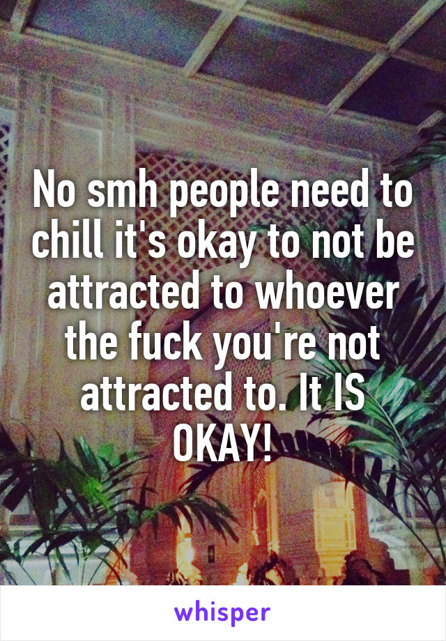 No smh people need to chill it's okay to not be attracted to whoever the fuck you're not attracted to. It IS OKAY!