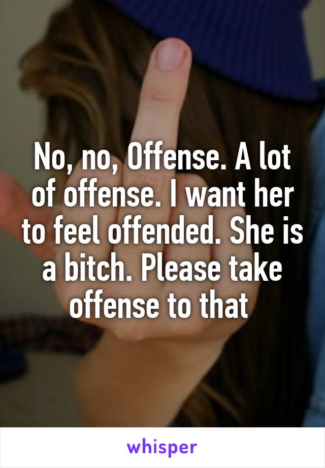 No, no, Offense. A lot of offense. I want her to feel offended. She is a bitch. Please take offense to that 