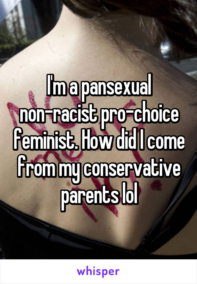 I'm a pansexual non-racist pro-choice feminist. How did I come from my conservative parents lol