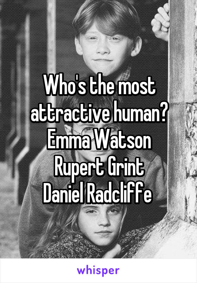 Who's the most attractive human?
Emma Watson
Rupert Grint
Daniel Radcliffe 