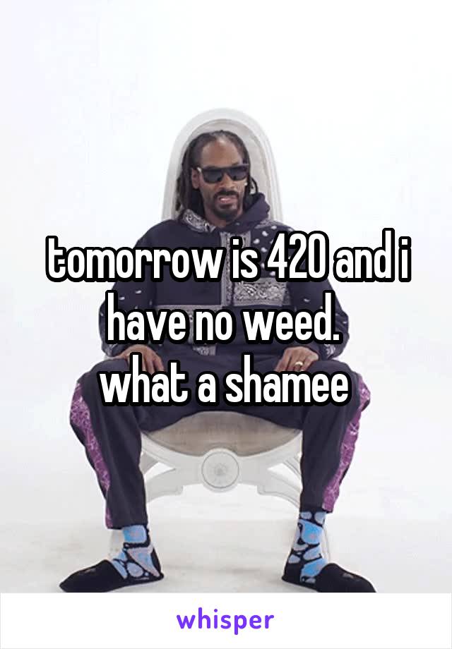 tomorrow is 420 and i have no weed. 
what a shamee 