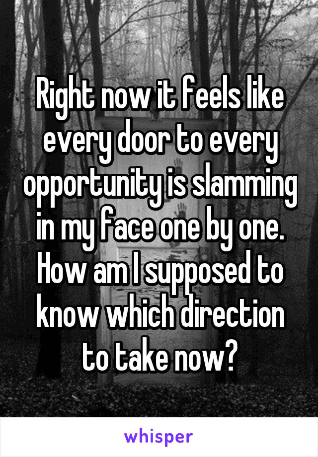 Right now it feels like every door to every opportunity is slamming in my face one by one. How am I supposed to know which direction to take now?