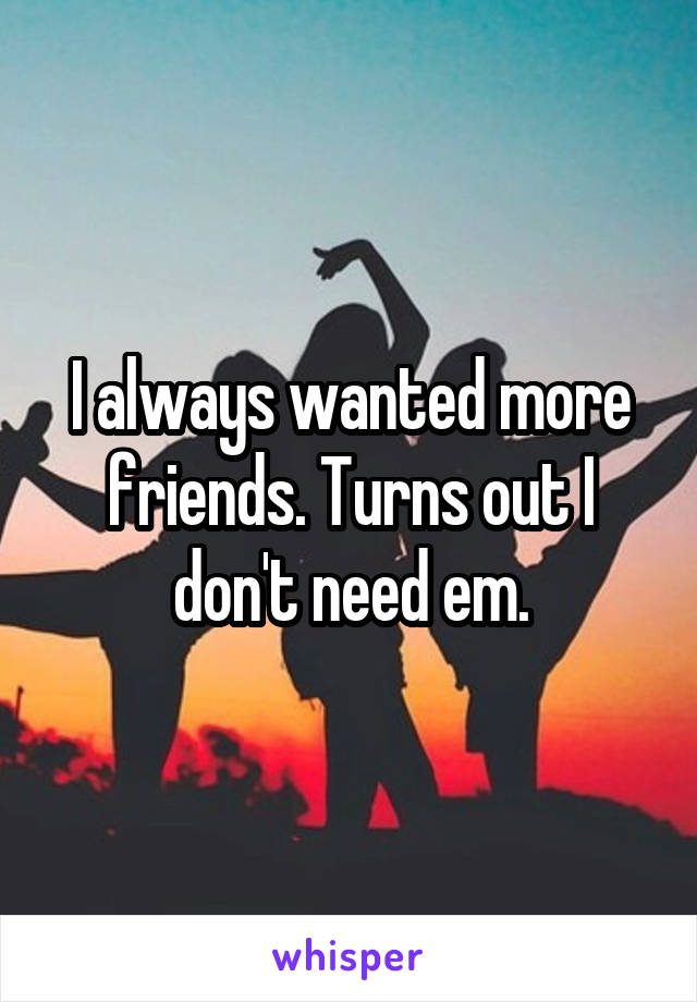 I always wanted more friends. Turns out I don't need em.