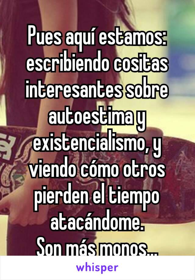 Pues aquí estamos: escribiendo cositas interesantes sobre autoestima y existencialismo, y viendo cómo otros pierden el tiempo atacándome.
Son más monos...