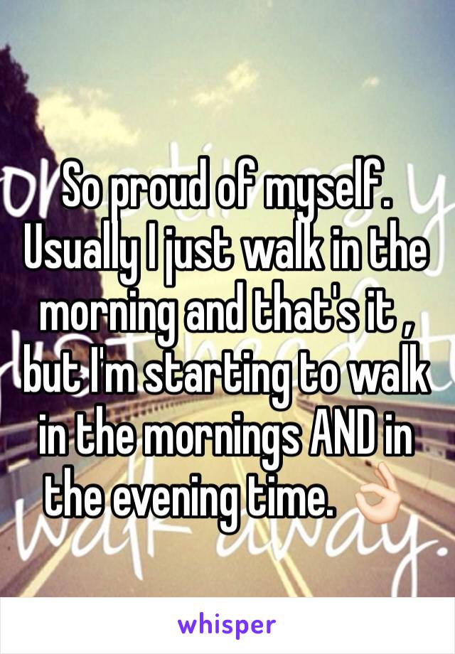 So proud of myself. Usually I just walk in the morning and that's it , but I'm starting to walk in the mornings AND in the evening time. 👌🏻 