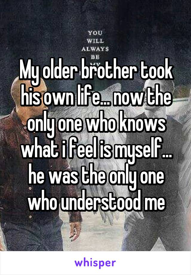 My older brother took his own life... now the only one who knows what i feel is myself... he was the only one who understood me