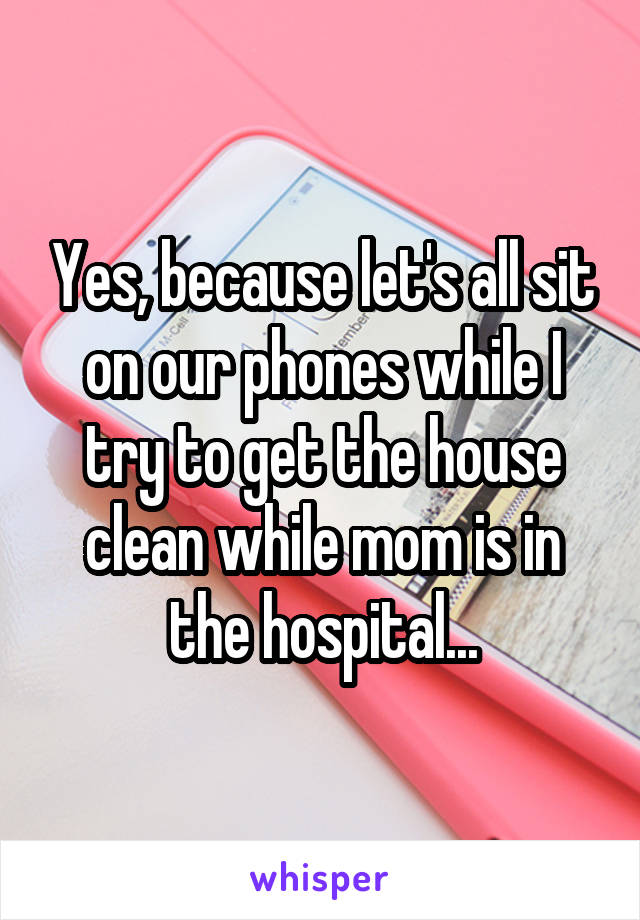 Yes, because let's all sit on our phones while I try to get the house clean while mom is in the hospital...