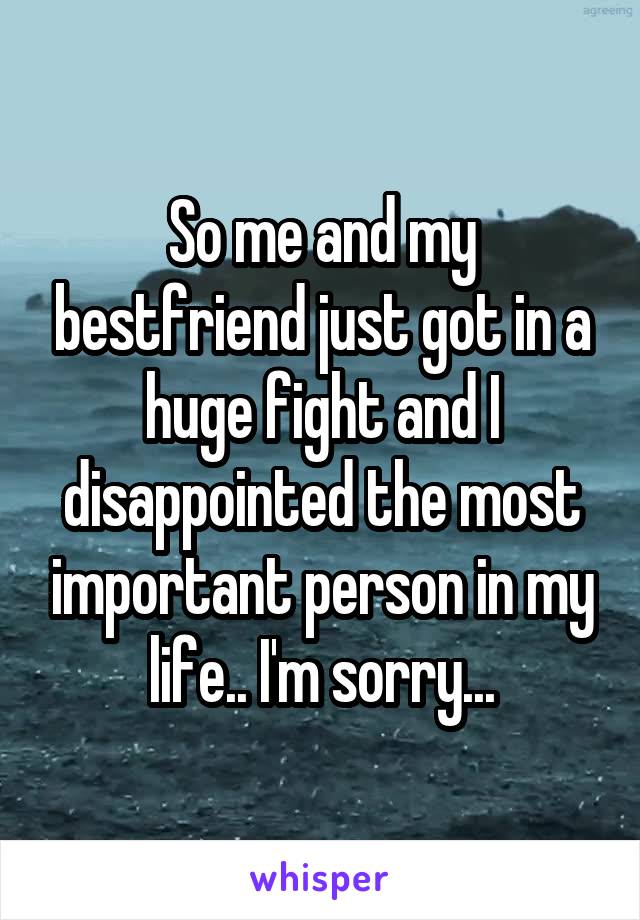 So me and my bestfriend just got in a huge fight and I disappointed the most important person in my life.. I'm sorry...