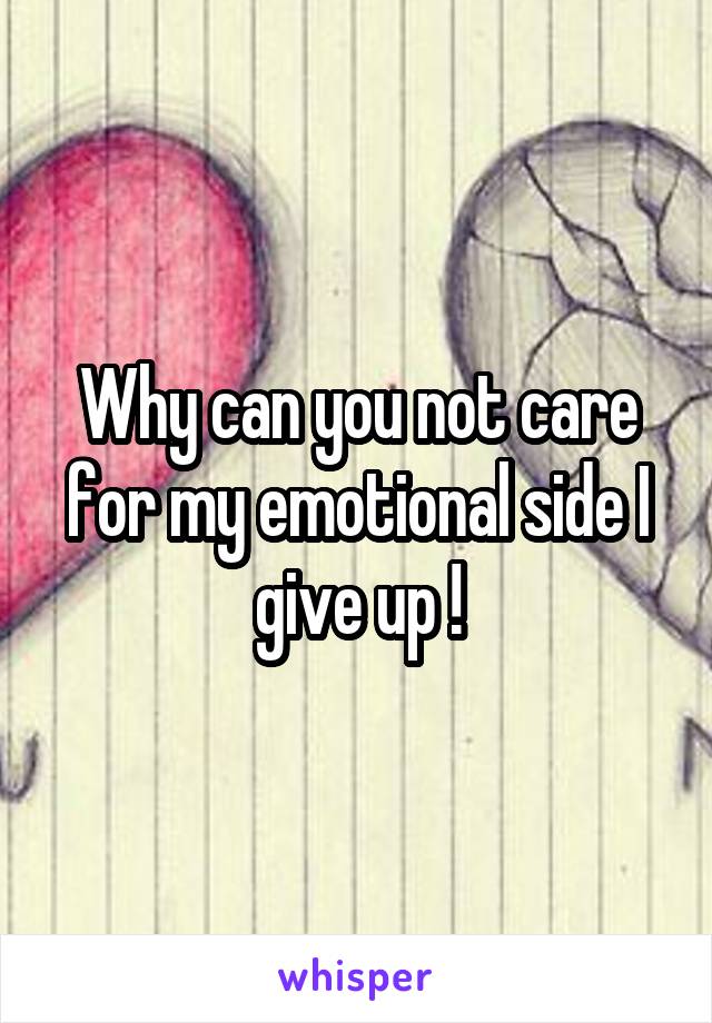 Why can you not care for my emotional side I give up !