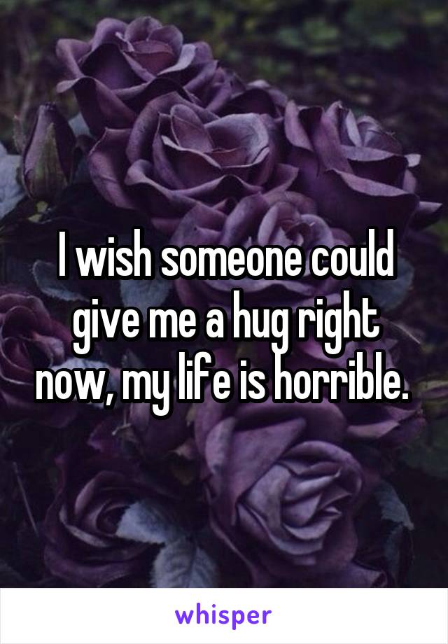 I wish someone could give me a hug right now, my life is horrible. 