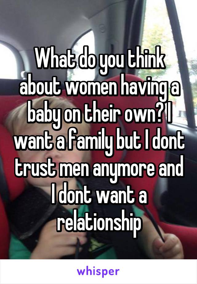 What do you think about women having a baby on their own? I want a family but I dont trust men anymore and I dont want a relationship